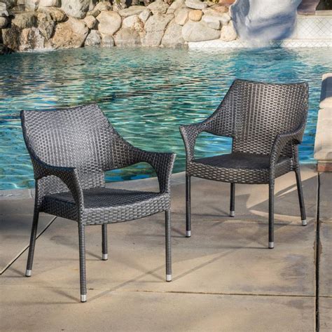 Construct an outdoor area that meets all your requirements and satisfies your artistic whimsies with a varied range of outdoor wicker dining chair. Noble House Cliff Grey Wicker Outdoor Dining Chair (Set of ...