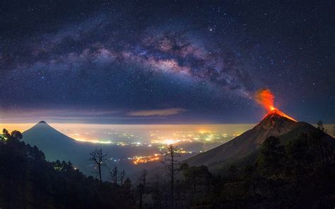 Volcano Milky Way Guatemala Nature Space Horizon