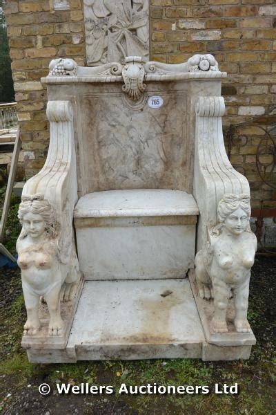 Roman Style White Marble Throne Chair With Carved Sphinx Supports And