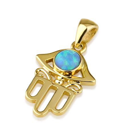 Buy K Yellow Gold Ornate Hamsa Necklace With Opal Stone Israel