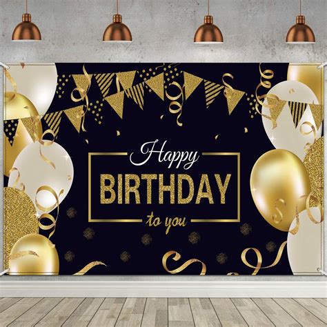 Amazon Com Happy Birthday Backdrop Banner Extra Large Black And Gold