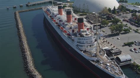 4k Stock Footage Aerial Video Approach Rms Queen Mary Tilt For Birds