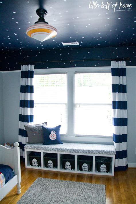 I searched high and low looking for a cool set of sheets to use in his room. Star Wars Bedroom Reveal | Star wars kids bedroom, Star ...