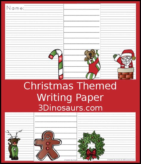 Fun Free Christmas Themed Writing Paper 3 Dinosaurs