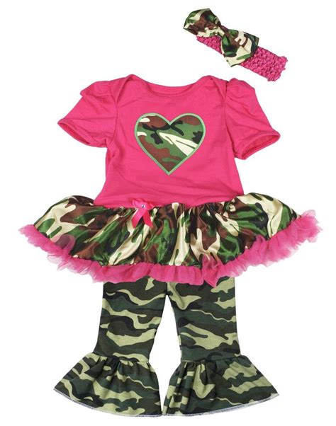 Camouflage Baby Dress Camo Heart Hot Pink Bodysuit Tutu And Pants Set