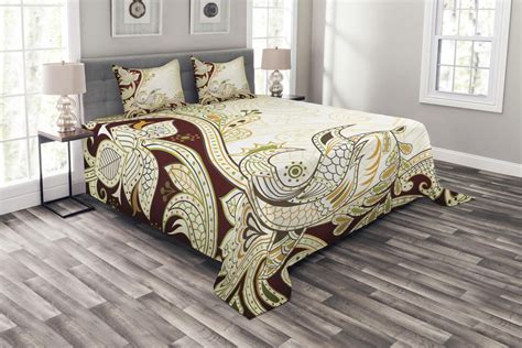 Ethnic Bedspread Set Oriental Floral Leaf Pattern With Middle Eastern