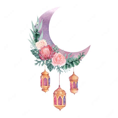 Premium Vector Watercolor Crescent Moon With Flowers And Hanging