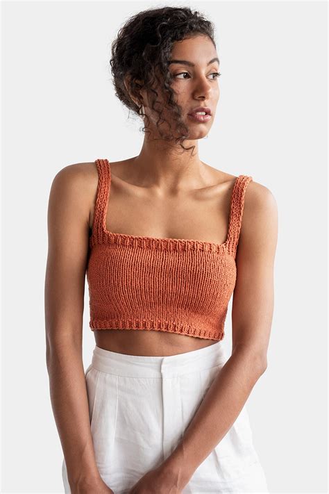 Wear this with either skinny jeans or your favorite denim skirt along with black heel boots and you're practically ready to go. Square Neck Crop Top, Minimal Knit Top, Hand Knit Bralette ...