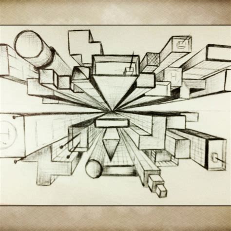 1 Point Perspective Perspective Art Geometric Shapes Drawing