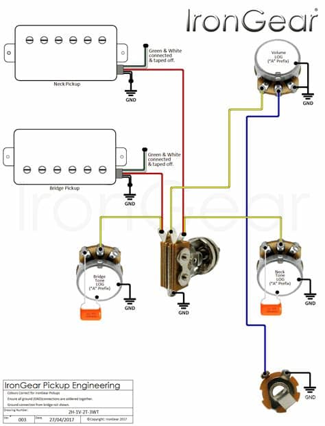 Wiring diagrams for stratocaster, telecaster, gibson, jazz bass and more. Wiring Diagram 2 Humbuckers 1 Volume 1 Tone 3 Way Switch