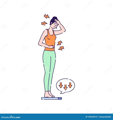 Female Is Standing On The Scales Vector Illustration Lose Weight