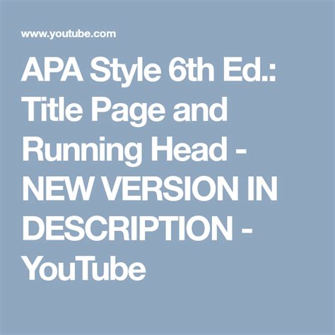 Apa Style 6th Ed Title Page And Running Head New Version In