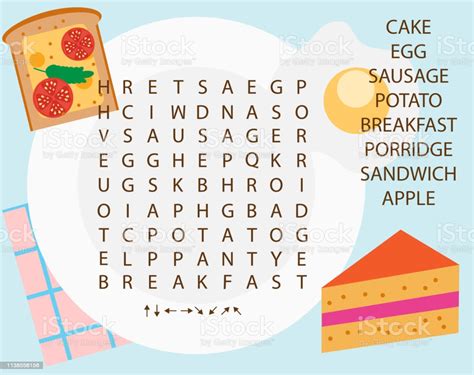 Educational Game For Children Word Search Puzzle Kids Activity Food