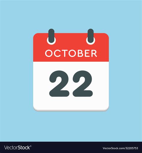 Calendar Icon Day 22 October Template Date Vector Image