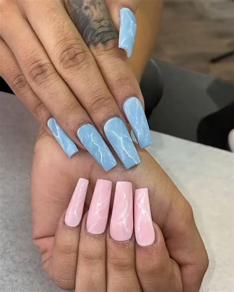 Pink And Blue Marble Nails Nailvideo Bluenails Pinknails
