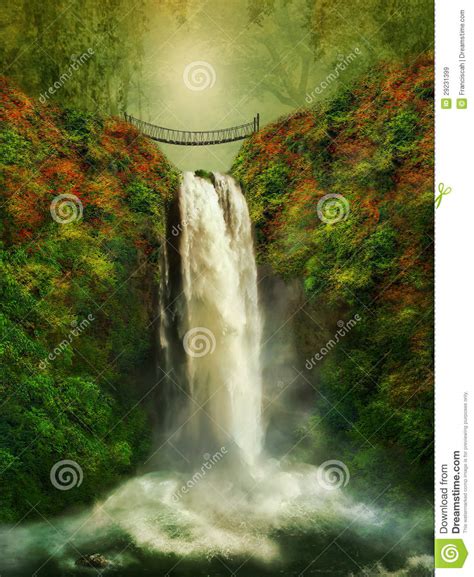 A Bridge Over The Waterfall Stock Image Image Of Photomanipulation
