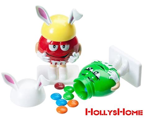 Two M And M Bunny Candy Dispensers Green And Red Easter Collectible