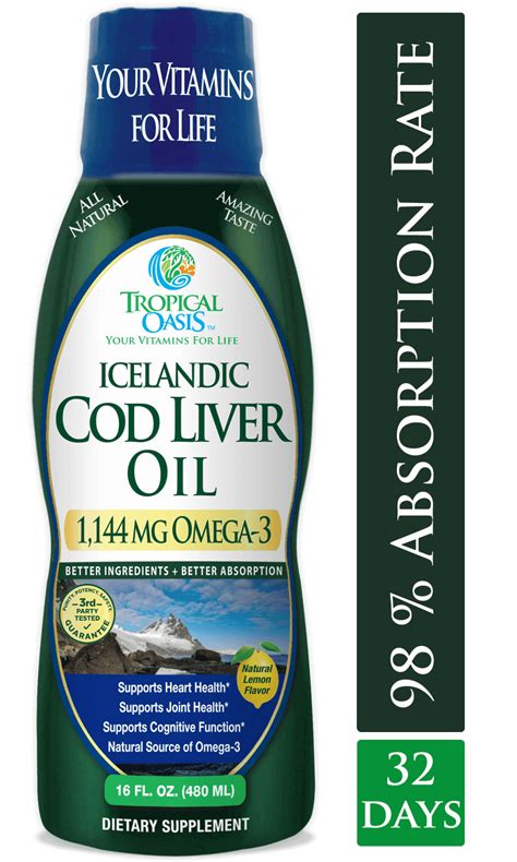 Icelandic Cod Liver Fish Oil 16oz 1143 Mg Omega 3 Tropical Oasis