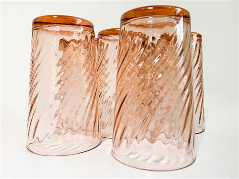 vintage set of 6 roasline luminarc france pink drinking glasses 6 late mid century tumblers