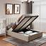 Beige Upholstered Platform Bed Frame Full Size Storage With 
