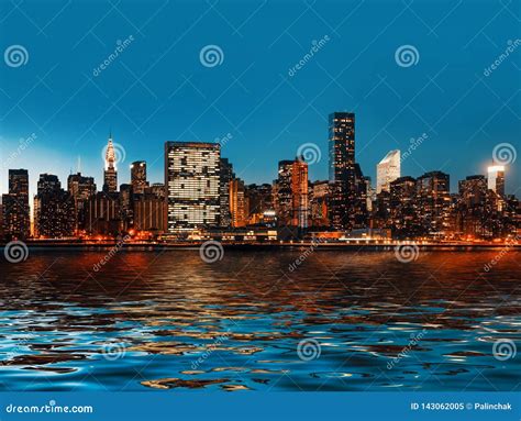 Manhattan Late Evening New York City Skyline Panorama Stock Image