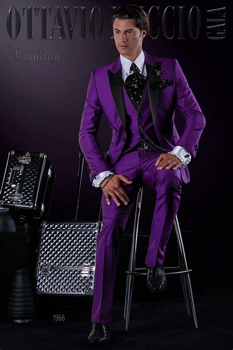 Black And Purple Peak Lapel Groom Suit Wedding Tuxedo Rock
