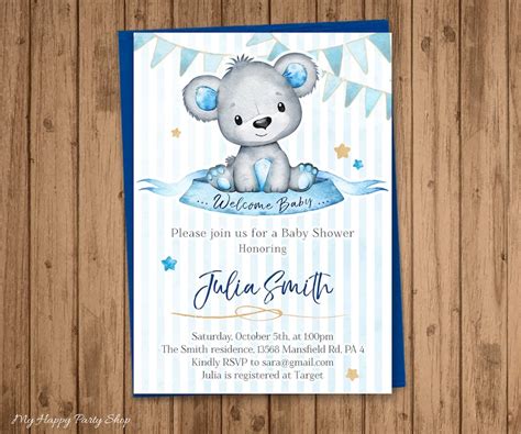 Teddy Bear Baby Shower Invitation Set Printable Bear Baby Etsy Israel