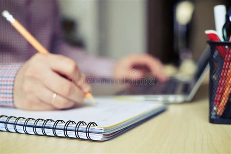 Close Up Of Man S Hands Who Taking Notes Stock Photo Image Of Modern