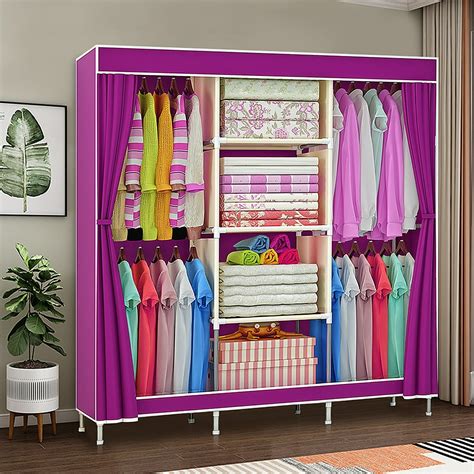 Portable Closet Storage Organizer Wardrobe Clothes Rack With Shelves