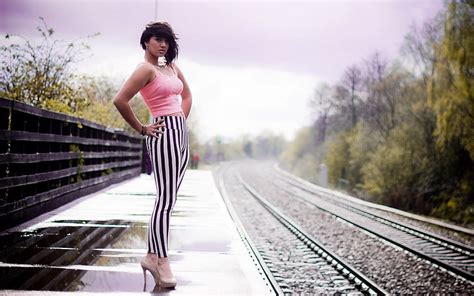 Hd Wallpaper Womens Pink Tank Top And Black And White Striped Pants