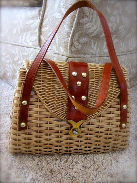 Sale Vintage Retro Woven Basket Purse Handbag Straw Made In