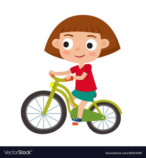 cartoon girl riding a bike having fun royalty free vector