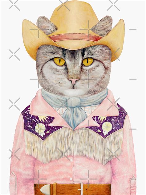 Cowboy Cat Sticker By Animalcrew Redbubble