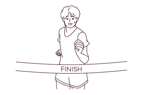 Man Athlete Reach Finish Line Running Healthy Drawing Athletic Vector