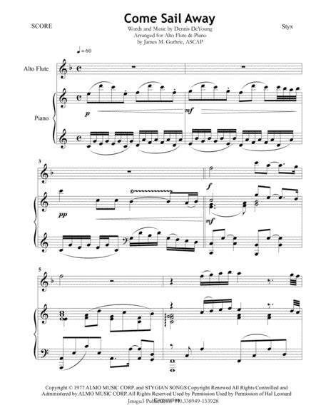 Come Sail Away Sheet Music Styx Flute And Piano