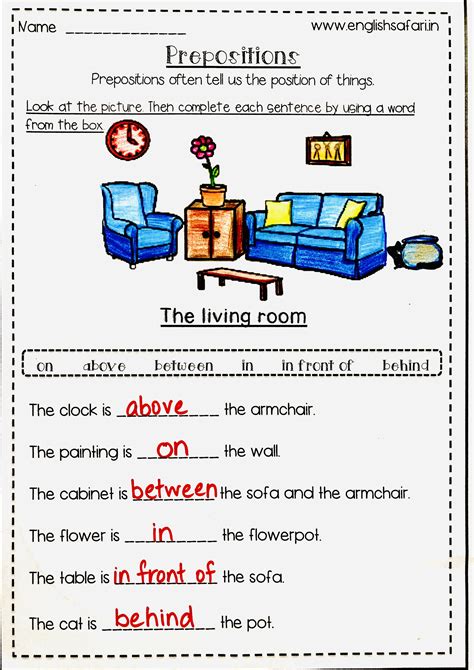 Preposition Worksheet For Grade 4