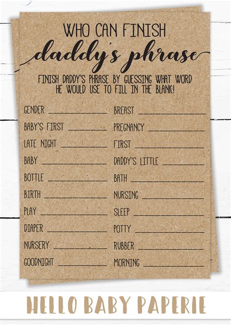 Who Can Finish Daddy S Phrase Baby Shower Game What Did Daddy Say