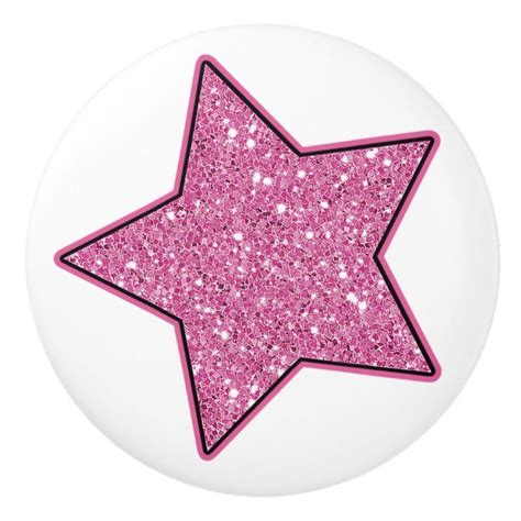 Pink Glitter Star Ceramic Knob Pink Faux Glitter Star Shape