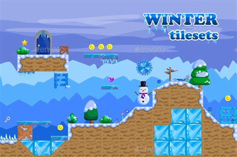 Platformer Tileset For Winter 2d Game By Craftpixnet Graphicriver