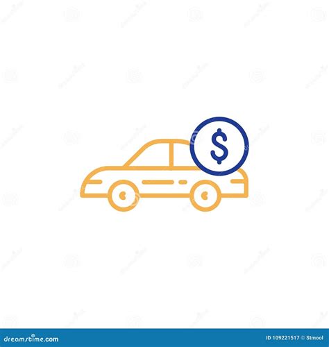 Car Line Icon and Dollar Coin, Transport Payment, Rent Car Stock Vector