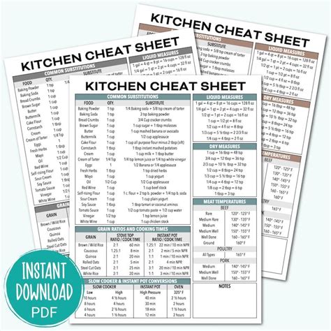 Printable Kitchen Cheat Sheet Kitchen Conversion Chart Etsy Baking