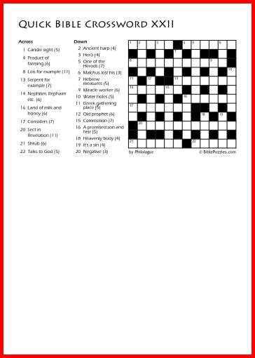 Bible Crossword Puzzle Quick Crossword Xxii