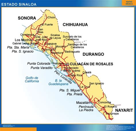 Mapa Estado Sinaloa Mapas Para México Usa Y Canada De Pared Murales
