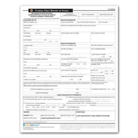 Florida First Report Of Injury Form State Workers Compensation Forms