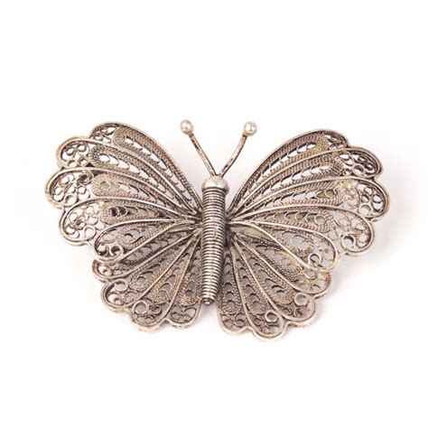 Handmade Sterling Silver Filigree Butterfly Brooch Ebth