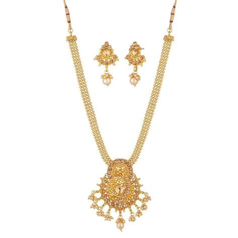 apara dangling ball chain necklace set with lct stones and pearl drop for women fashion