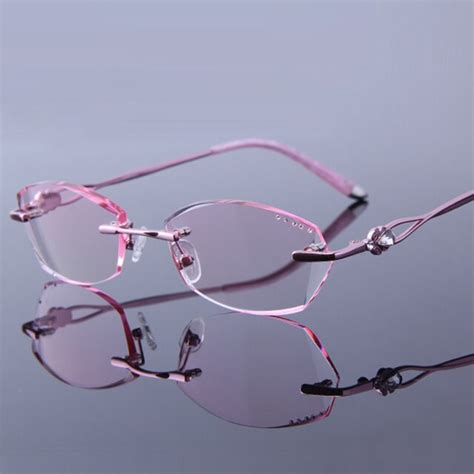 Elegant Rhinestone Reading Glasses Women Rimless Frame Pink Eyeglasses
