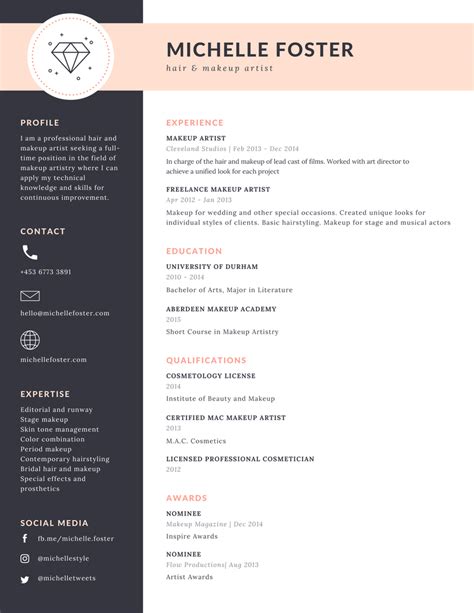 Coral And Charcoal Black Stylist Modern Resume 简历（设计者：desiree Grace