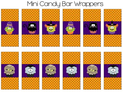 First, print out the candy bar wrappers onto regular printer paper or white cardstock. Halloween Party Printables