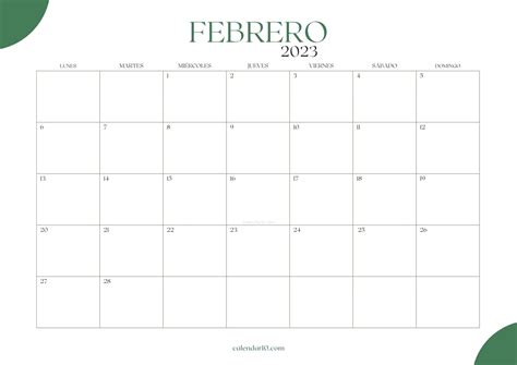 Calendario Febrero 2023 ️ Para Imprimir
